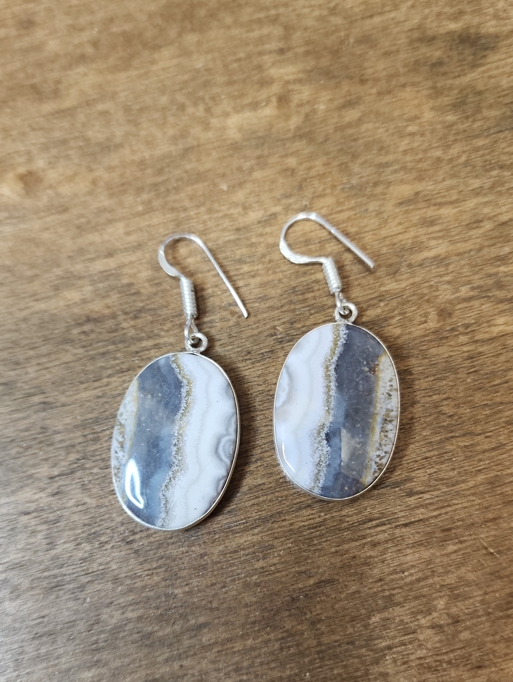 White and Gray Agate Drop Earrings